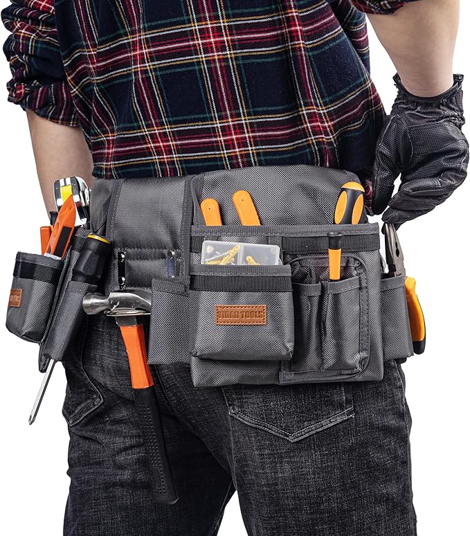 Tool Belt,12 Pockets Tool Belts for Men, Heavy Duty Carpenter/Construction/DIY'er/Electrician .Double layer thickened polyester fiber with waterproof coating.
