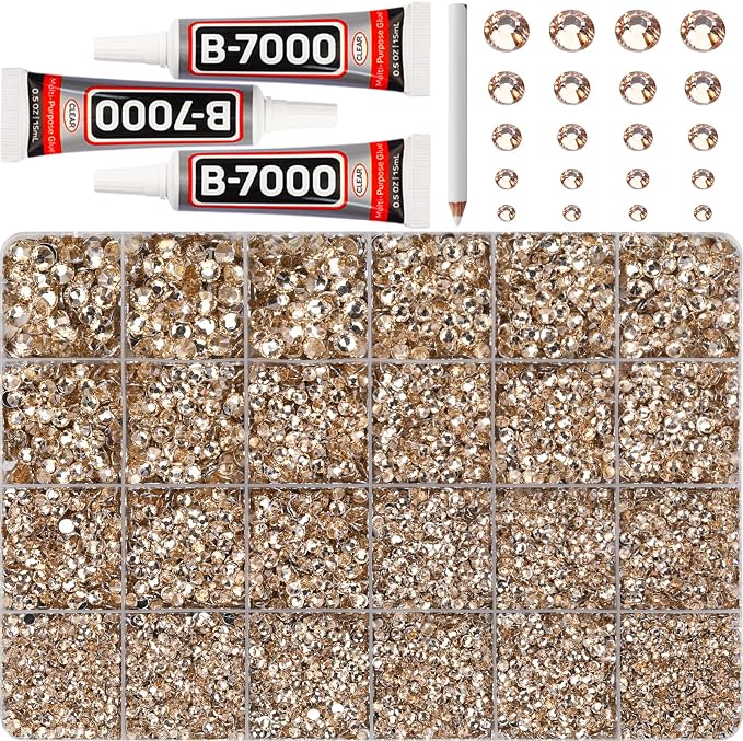 32000Pcs Tan Rhinestones for Bedazzling, 6mm Flatback Gems Bedazzle Set by Worthofbest