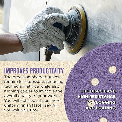 Dura-Gold Premium 40 Grit 5" Purple Film Ceramic Sanding Discs, 8-Hole Pattern, Box of 25 - Dustless Hook & Loop Backing Sandpaper for DA & Random Orbital Sanders - Sand Auto Paint, Wood, Woodworking