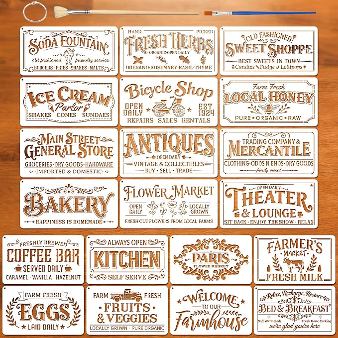 20pcs Farm Stencils for Painting Stencils for Crafts Reusable | Rustic by Unknown