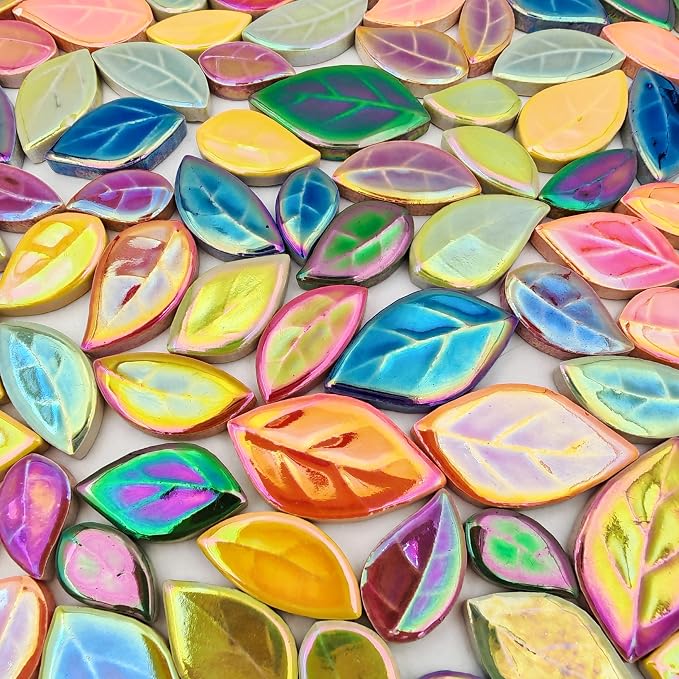 500g/1.1lb Leaf-Shaped Ceramic Mosaic Tiles, Ceramic Mosaic Pieces - Image 4