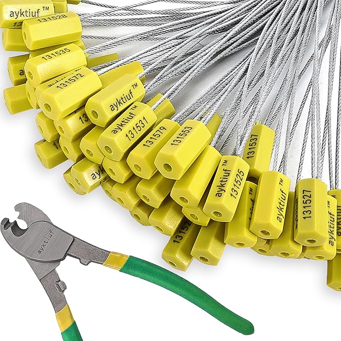 600 Pieces Security Cable Seals, Metal Number Security Tags for Truck, Trailers, Cargo, Containers, Vans, Oil Tank, Milk Vehicle (Yellow, 600 Pack)