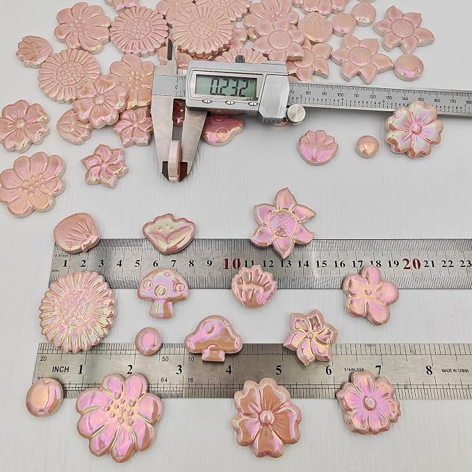 500g/1.1lb Ceramic Mosaic Tiles Mixed Shapes of Flowers, Mushrooms - Image 3