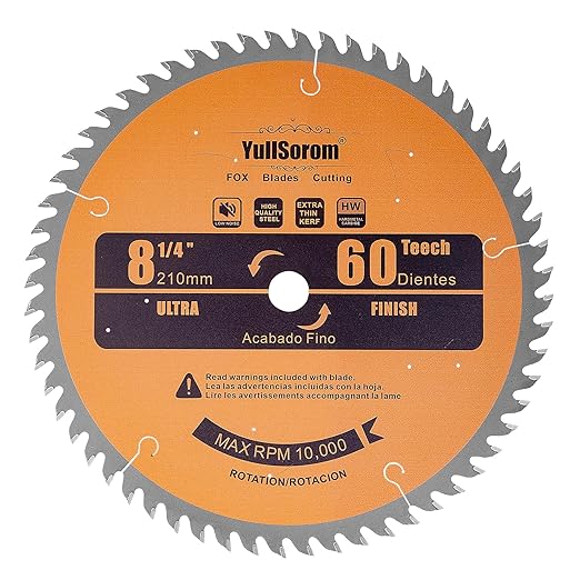 8-1/4-Inch Circular Saw Blade 60 Tooth Fine-Finish TCT Carbide-Tipped Table Saw Blade with 5/8" Arbor for Wood Cutting