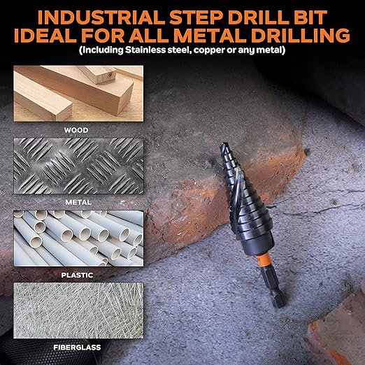 KSEIBI 2 Steps 7/8 & 1-1/8 inch SAE Standard Industrial Grade Step Drill Bit Ready Impact 1/4 inch Shank, 575080 High-Speed Steel Metal Drill Bits Black Oxide M2 Material