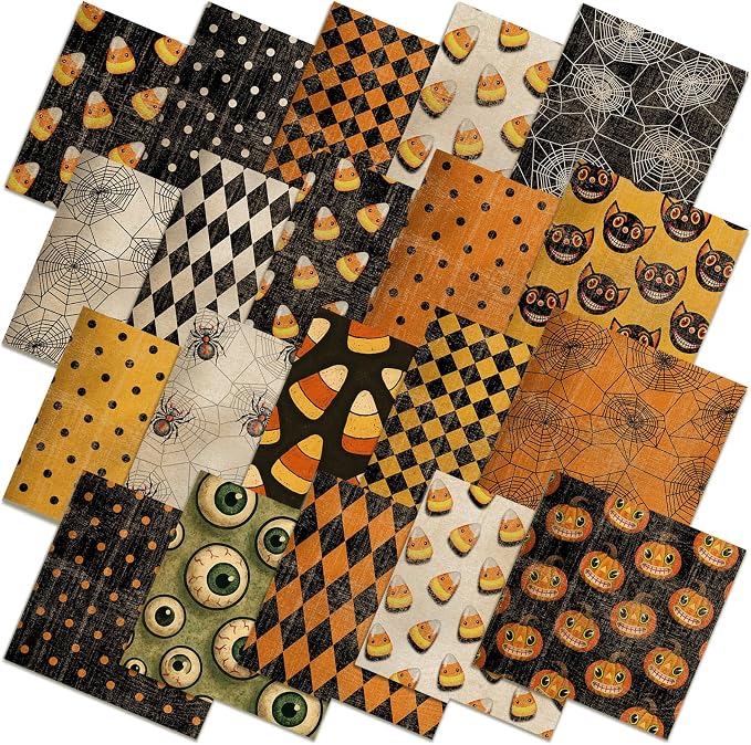 HunnmingRe 20 Pcs 10''x10'' Vintage Halloween Quilting Fabric Square Bundle by HunnmingRe