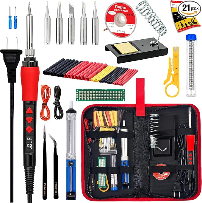 Soldering Iron Kit, 60W LED Display Digital Solder Pen, 5 Replaceable Tips by Plusivo