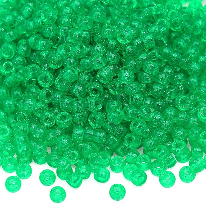 1000Pcs Pony Beads Bracelet 9mm Green Glitter Plastic Barrel Pony Beads by Auvoua