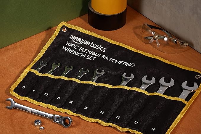 Amazon Basics Flexible Gear Ratcheting Wrench Set, 10 Pieces
