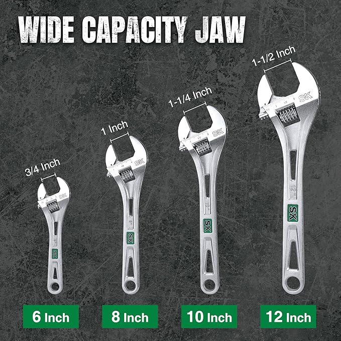 SK 2-Piece Adjustable Wrench Set, 10-Inch, 12-Inch, Cr-V Steel, SAE & Metric Scales