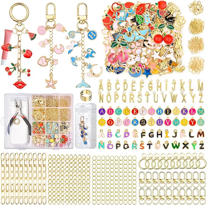 656Pcs Keychain Making Kit: Gold Jewelry Making Supplies Including 198 Charms by Unknown