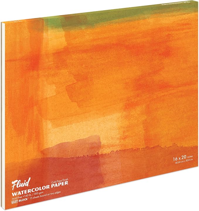 Fluid Watercolor Paper Block, 16 x 20 inches, 15 Sheets, 140 lb Cold Press Pad by SpeedballArt