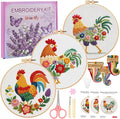 Uniartfy 3 Pack Funny Rooster and Flower Embroidery Kits by Uniartfy
