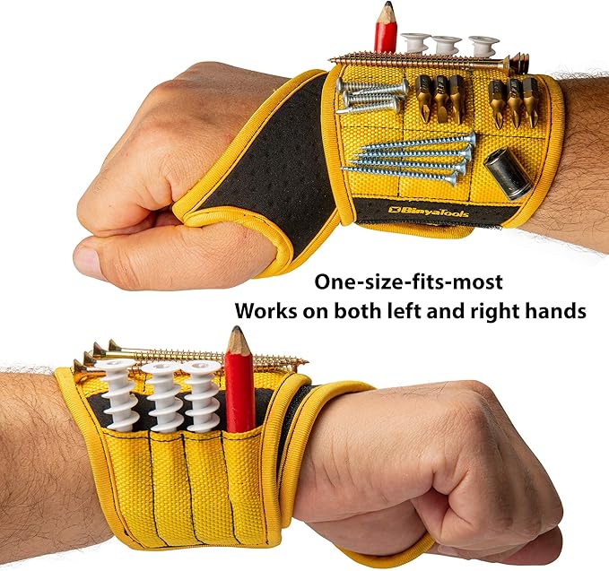 BINYATOOLS Magnetic Wristband with Super Strong Magnets Holds Screws, Nails, Drill Bit. Unique Wrist Support Design Cool Handy Gadget Gifts for Fathers, Boyfriends, Handyman, Electrician
