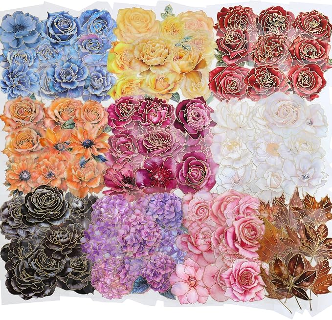 emmoolife Pressed Flower Stickers Set Large Dried Flowers Themed Resin Sticker by emmoolife