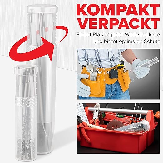 KSP-TEC® | Carbide - Cross Tipped SDS-Plus Rotary Hammer Drill and Chisle Bit Set with Storage Case for Masonry, Concrete, Brick, Stone (11pcs)