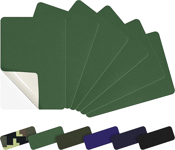 Azobur 6-Pack Nylon Repair Patch Self Adhesive Vinyl Outdoor Camping Gear Repair Kit,Waterproof Fabric Repair Patches for Down Jacket, Tent, Sleeping Bag （Green）