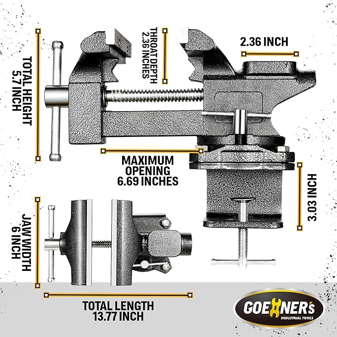 Bench Vise 6", Vice for Workbench with Heavy Duty Forged Steel Construction, Built-in Pipe Jaw and Swivel Base, Table Vise for Woodworking, Home Workshop Use and DIY Job