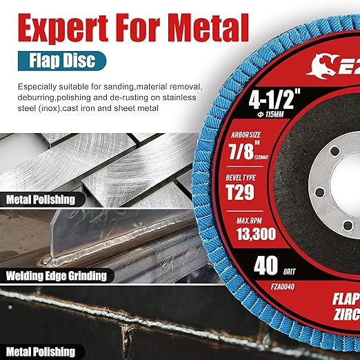 EZARC Flap Discs 60 Grit, 4 1/2 x 7/8-Inch Flap Sanding Disc, Type 29 Zirconia Grinding Wheel for Stainless Steel, Sheet Metal (50 Pack)