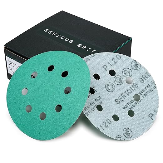 Sanding Discs 5 Inch 8 Hole 120 Grit - Heavy-Duty Hook & Loop Wet Dry Film Sandpaper Discs - Fine Grit Sand Paper for Random Orbital Sanders - Wood, Automotive, Metal, etc - 50 Pack Box