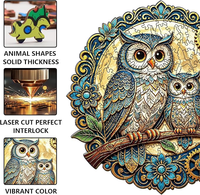 200pcs Wooden Puzzles for Adults Unique Animal Shaped Pieces Boho Mandala Owl - Image 3