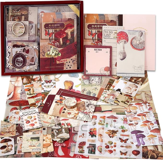 emmoolife Scrapbooking Supplies Kit, Vintage Mushroom Aesthetic Scrapbook Kit by emmoolife