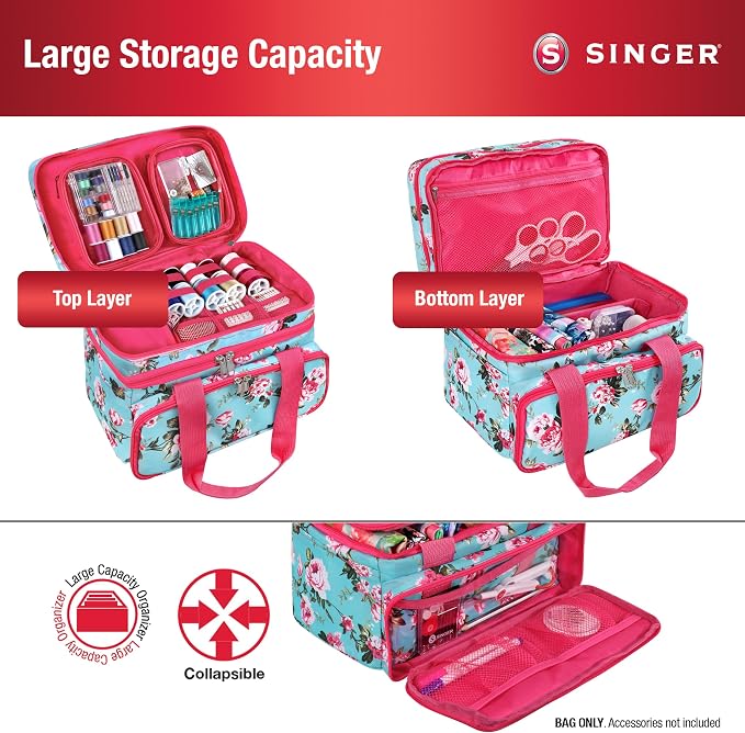 SINGER Sewing Accessories Organizer – Double Layer Portable Sewing Storage Bag - Image 2