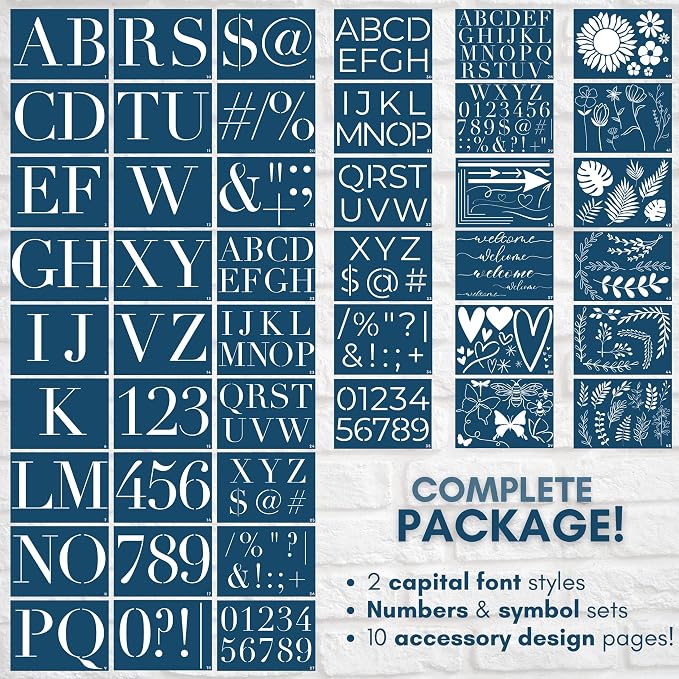 Boutique Stencil Template Kit | 45 Reusable Pieces | Lettering Uppercase Both - Image 2