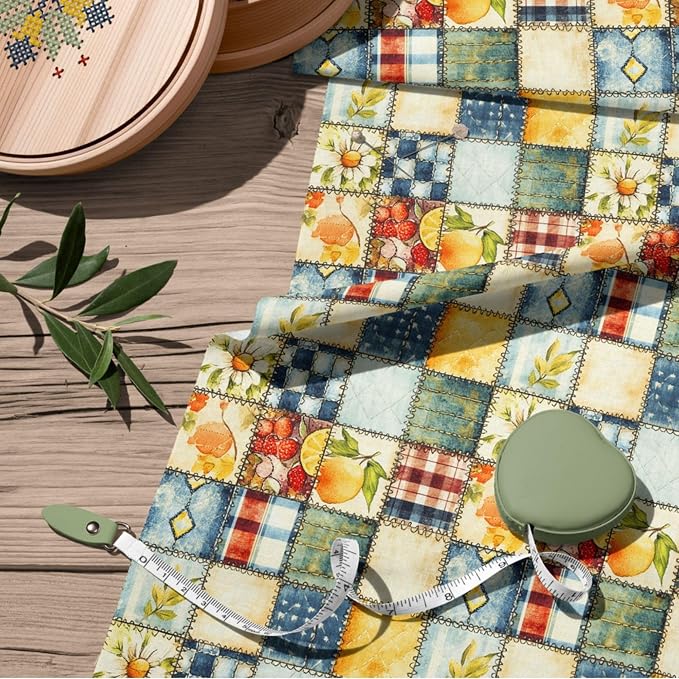 Patchwork Cotton Fabric Panel 61 x 36.6 Inches, Lemon Fruit Quilt Style Pattern - Image 8