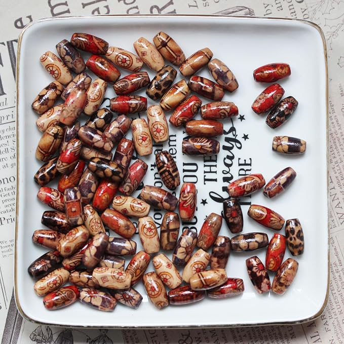 300pcs Mixed Painted Barrel Wood Spacer Beads, BetterJonny 15 * 7mm Oval - Image 4