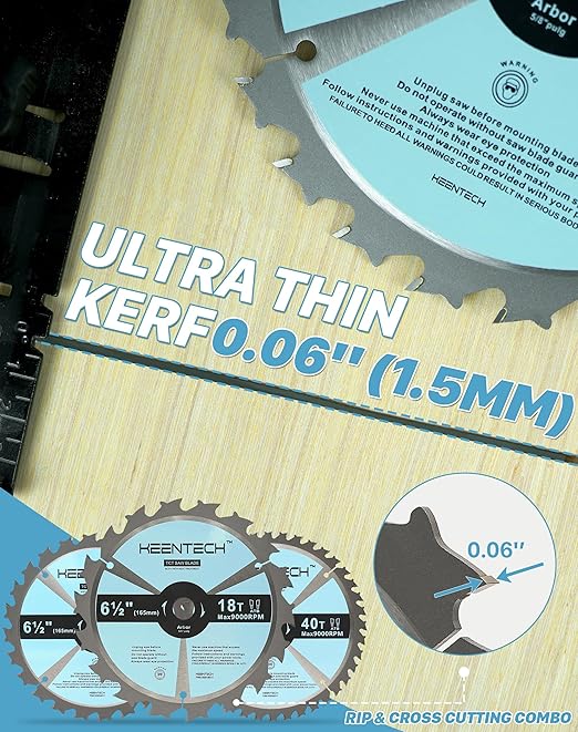 KEENTECH 6-1/2 Inch Woodworking Circular Saw Blade 18T 24T 40T 3-Pack, Tungsten Carbide Tipped, ATAF Grind, 5/8 Inch Arbor Hole