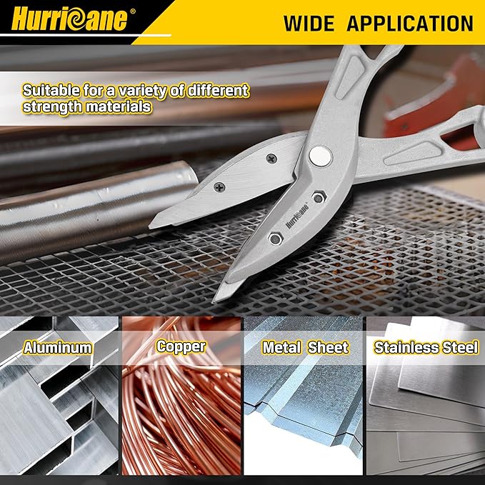 HURRICANE 12 inch Aluminum Metal Cutter with Replaceable Blades, Heavy-Duty Straight Cut Aluminum Snips, Large Handle Metal Shears for Cutting Tin, Copper, Vinyl, Steel, and Stainless Steel