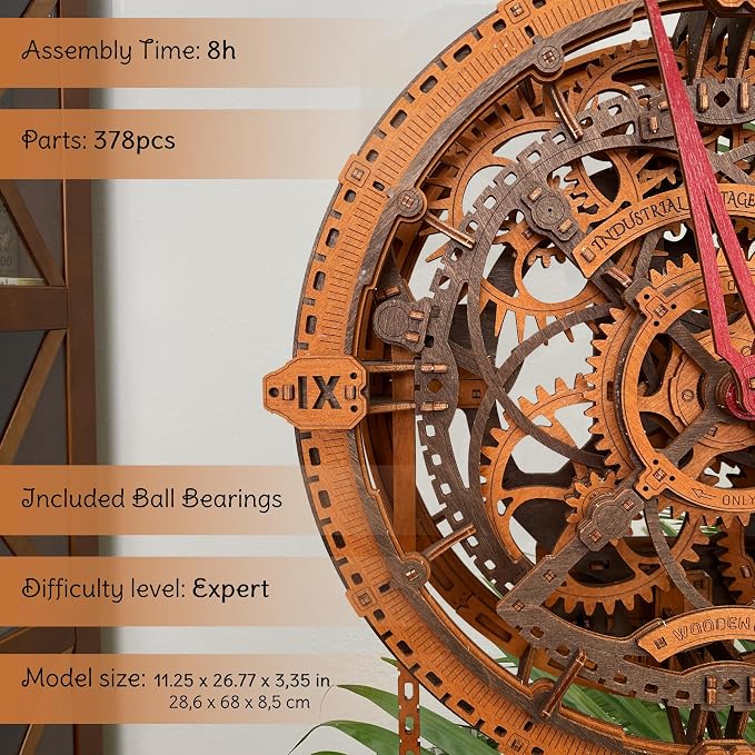 WOODEN.CITY Steampunk 3D Puzzle Clock – DIY Mechanical Wall Clock Kit - Image 3