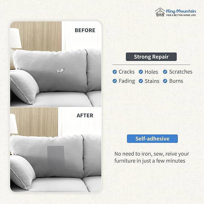 KING MOUNTAIN Canvas Repair Patch 9 x11 Inch 2 Pcs Self-Adhesive Waterproof Fabric Patch for Sofas, Tents, Furniture,Tote Bags, Car Seats (Beige2.0)