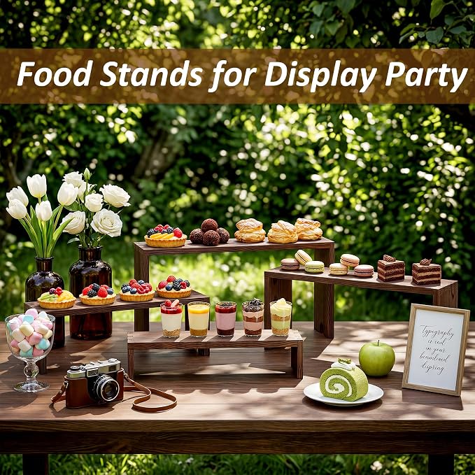 2 Set Wooden Cupcake Stand for Decor, 4 Tiered Stackable Display Risers - Image 8