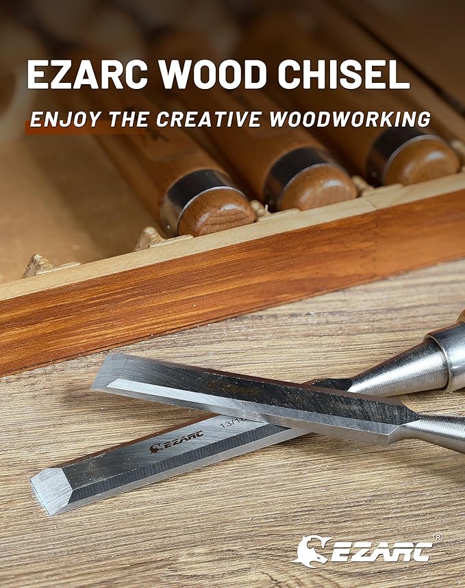 EZARC 6 Pieces Wood Chisel Tool Sets Woodworking Carving Chisel Kit with Premium Wooden Case for Carpenter Craftsman