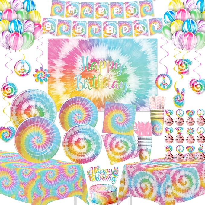 Tie Dye Party Decorations Girls by HOAKWA