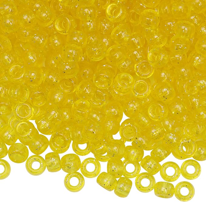 1000Pcs Pony Beads Bracelet 9mm Yellow Glitter Plastic Barrel Pony Beads by Auvoua
