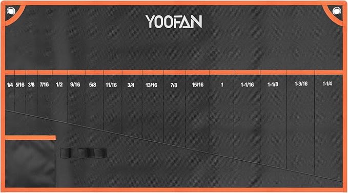 YOOFAN Wrench Roll Up Pouch – Wrench Organizer Bag with Handle, Wrench Holder for Hanging (17+1 SAE)