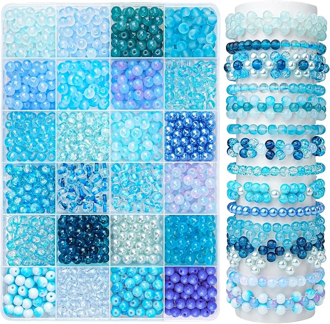 1200PCS 6mm Blue Glass Beads for Bracelets, 24 Colors Crystal Beads Bracelets by Sistenia