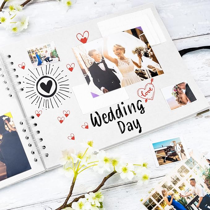 Bstorify Square Scrapbook Photo Albums 50 Pages White Thick Paper, Metal Corners - Image 5