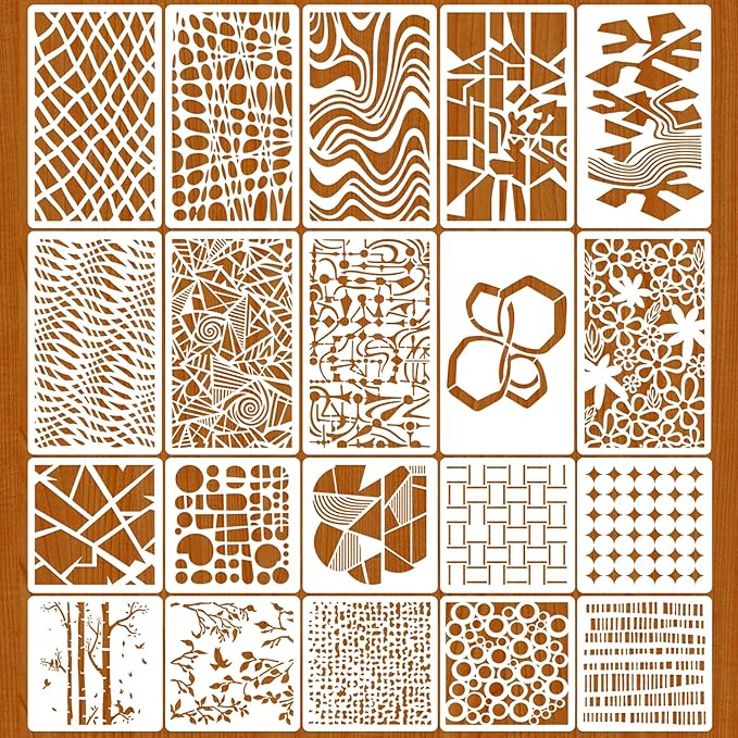 20 Pcs Stencils for Painting Mixed Size Abstract Texture Stencils Geometric by Unknown