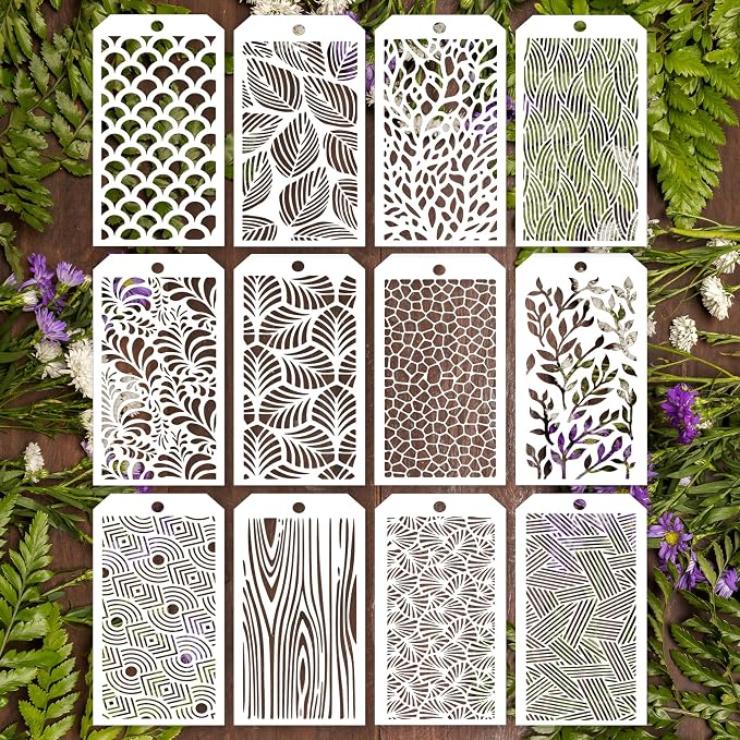 12 Pieces Texture Stencils for Crafts Reusable Brick Stencils Honeycomb by Unknown