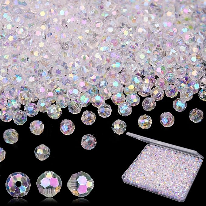 BONNY BOXX 500pcs 8mm Acrylic Faceted Round Crystal Beads Transparent AB Loose by BONNY+BOXX