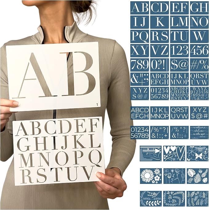 Boutique Stencil Template Kit | 45 Reusable Pieces | Lettering Uppercase Both by CITRUSY