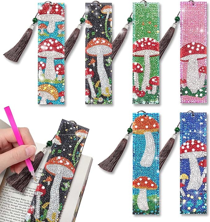 6PC Diamond Art Bookmarks Mushroom DIY Rhinestone Painting Book Marks | Diamond by CharySim
