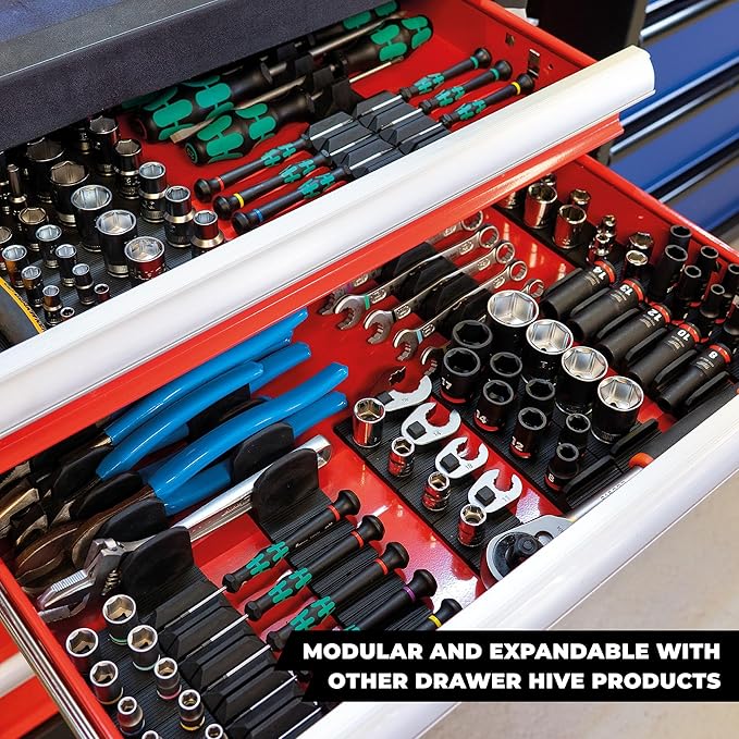 StealthMounts Drawer Hive ¼ Socket Holder – 10 Pack | Modular Drawer Tool Organiser | Injection-Moulded TPE | Made in The UK