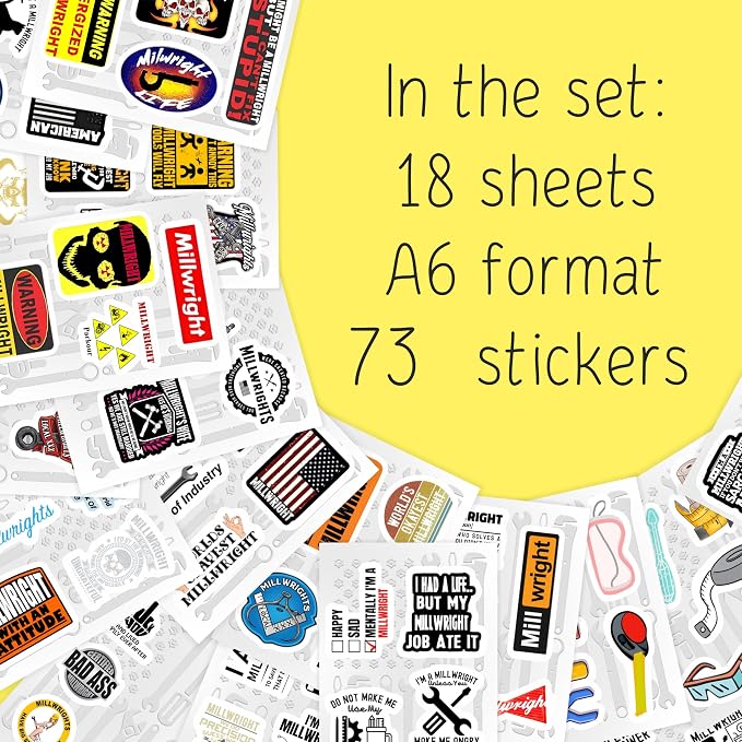 100Pcs Millwright Stickers for Hard Hat for Water Bottle and Laptop - Image 2