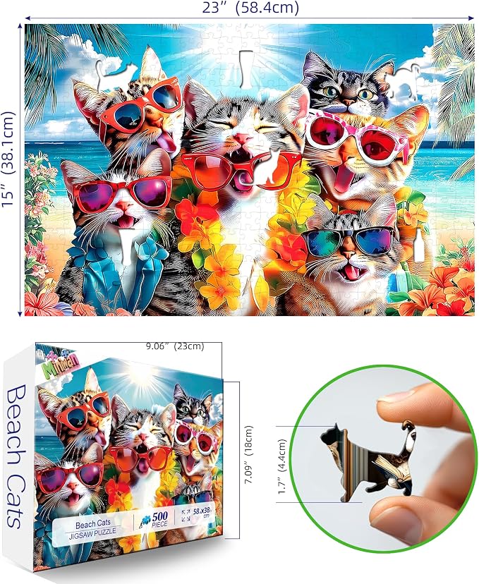 MINIWAN 500 Piece Summer Cat Beach Jigsaw Puzzle - Image 3