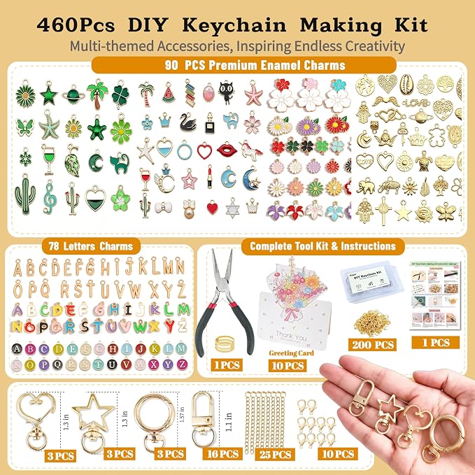 Kupor 460Pcs DIY Keychain Making kit, 7 Themes DIY Bag Charm kit, 78 Letter Sets - Image 2